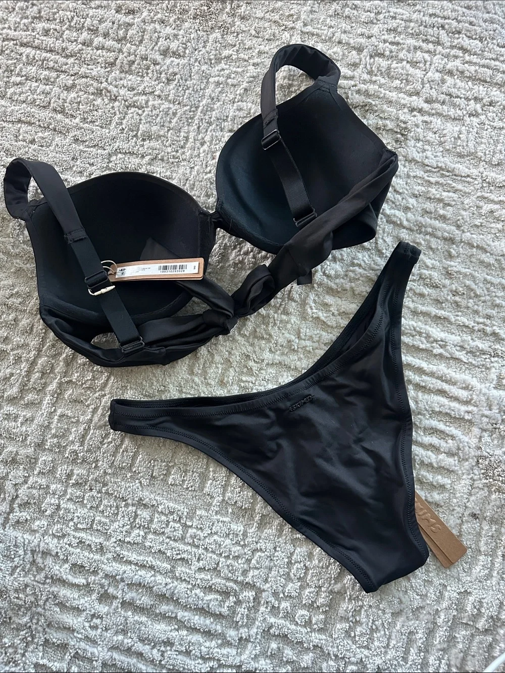 Skims Black Sig Swim Ultimate Push-Up Bikini Top 7 + Cheeky Tanga Bottom S NWT